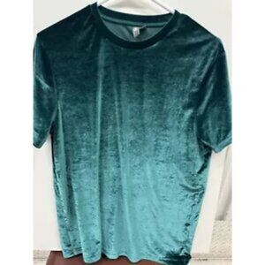 ASOS T-Shirt Women's Size Medium Green Velvet Crew Neck Long Sleeve